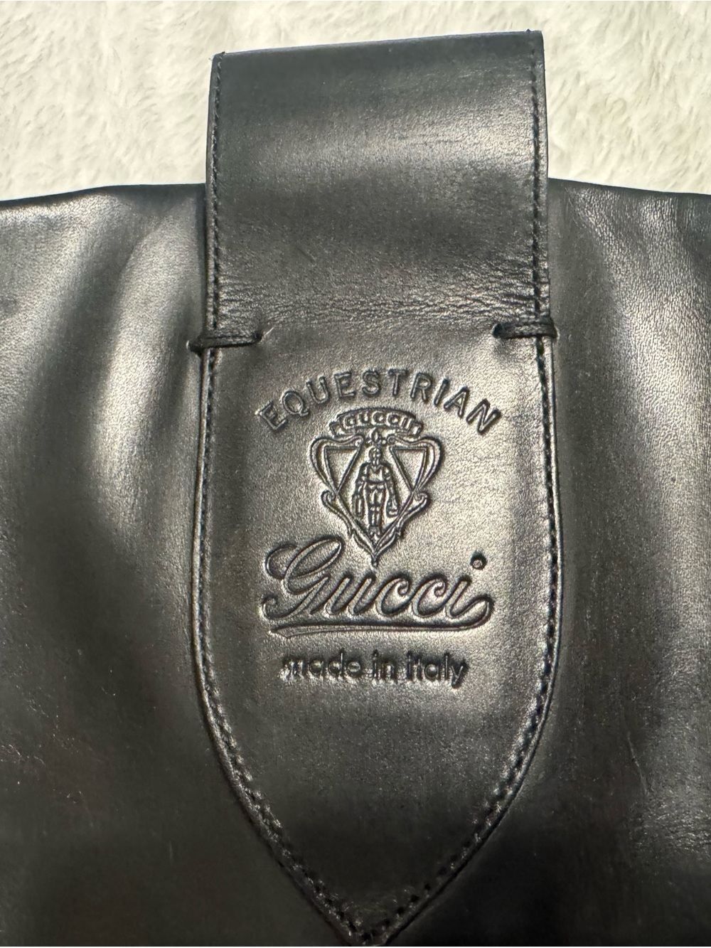 Gucci Black Equestrian Leather Boots with Embossed Logo - Picture 3 of 8